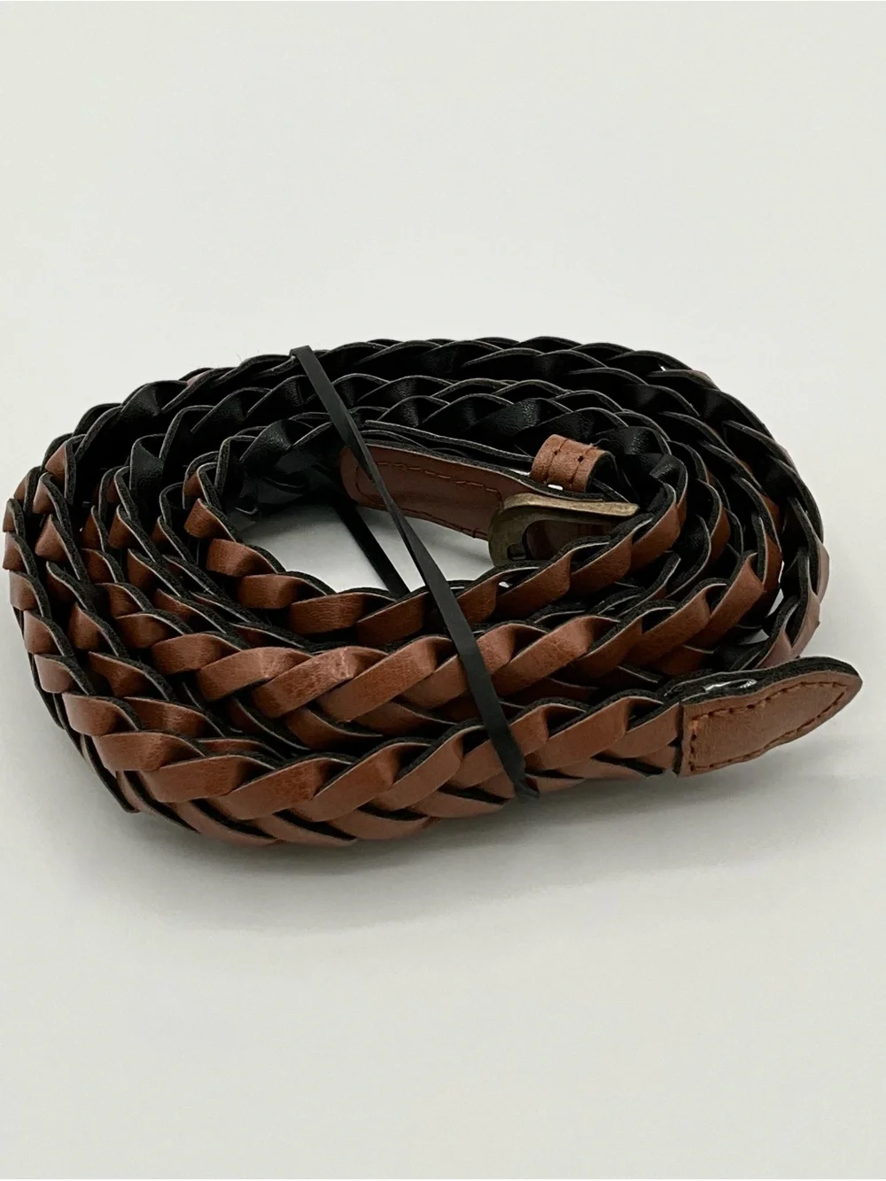 LN Torrid Narrow Waist Belt Brown Braided Faux Leather Brass Hardware Size0/00